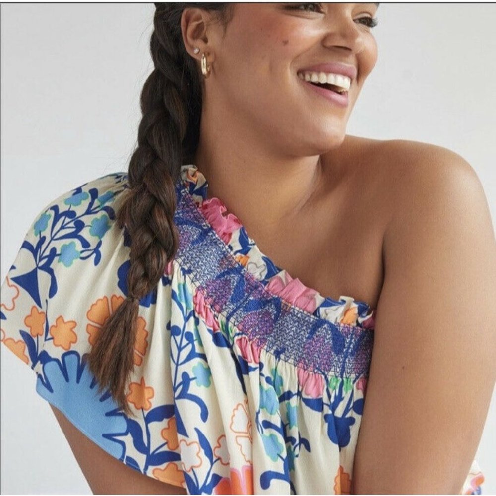 Anthropologie Plenty Tracy Reese Ruffled 1 Shoulder Top Small Petite SP New NWT